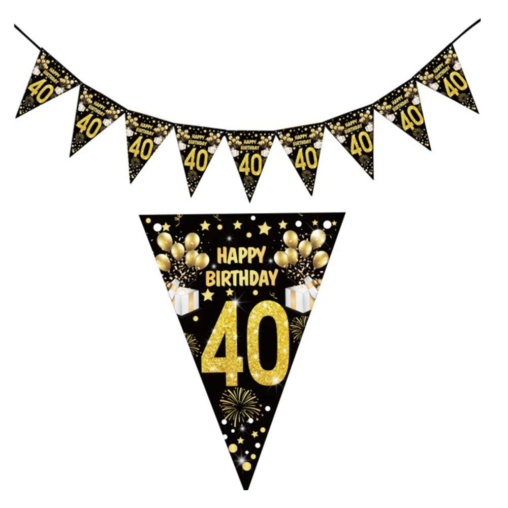 18 21 40 50 60th Happy Birthday Black Gold Banner Decoration 18-60Year Adult Birthday Party Backdrops Decoration Supplies