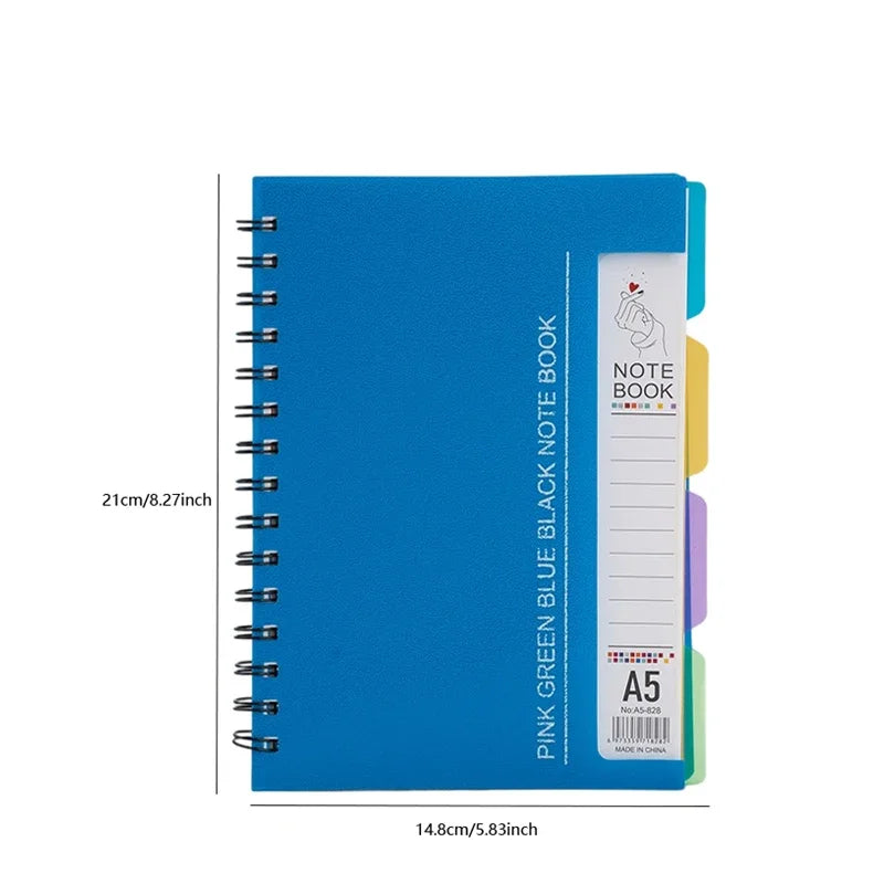 96-Sheet Spiral Notebook with 4 Divider Pages A4/A5 Sizes Lined Pages
