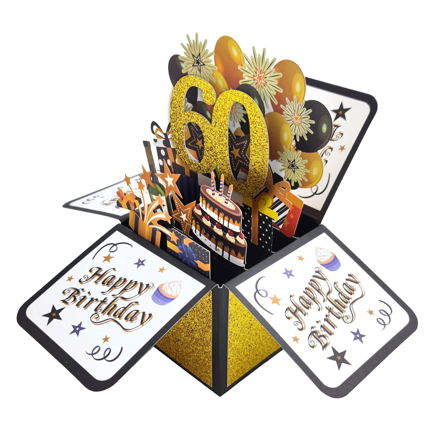 Black Golden Happy Birthday Pop Up Card 18th/30th/40th/50th/60th Birthday Card With Note Envelope Adult Birthday Gifts Greeting
