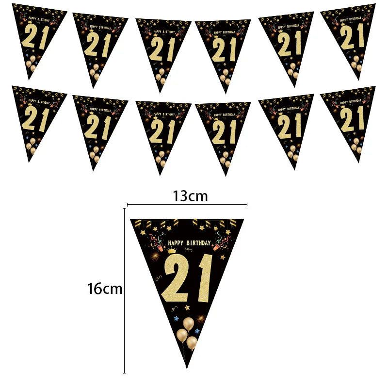 18 21 30 40 Year Happy Birthday Paper Banners Birthday Party Decorations Adult Black Gold Anniversary Party Supplies Photo Props