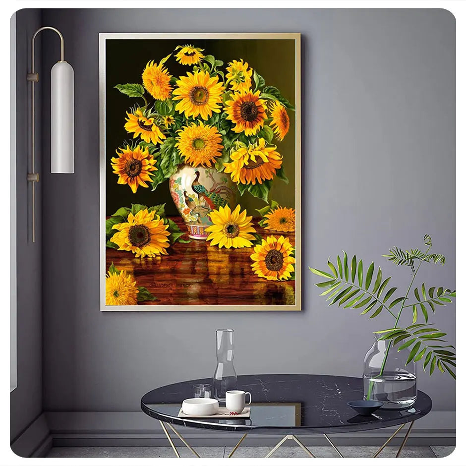5D Diy Diamond Painting Flower Cross Stitch Kit AB Diamond Round Diamond Rose Sunflower Diamond Embroidery Mosaic Art Home Decor