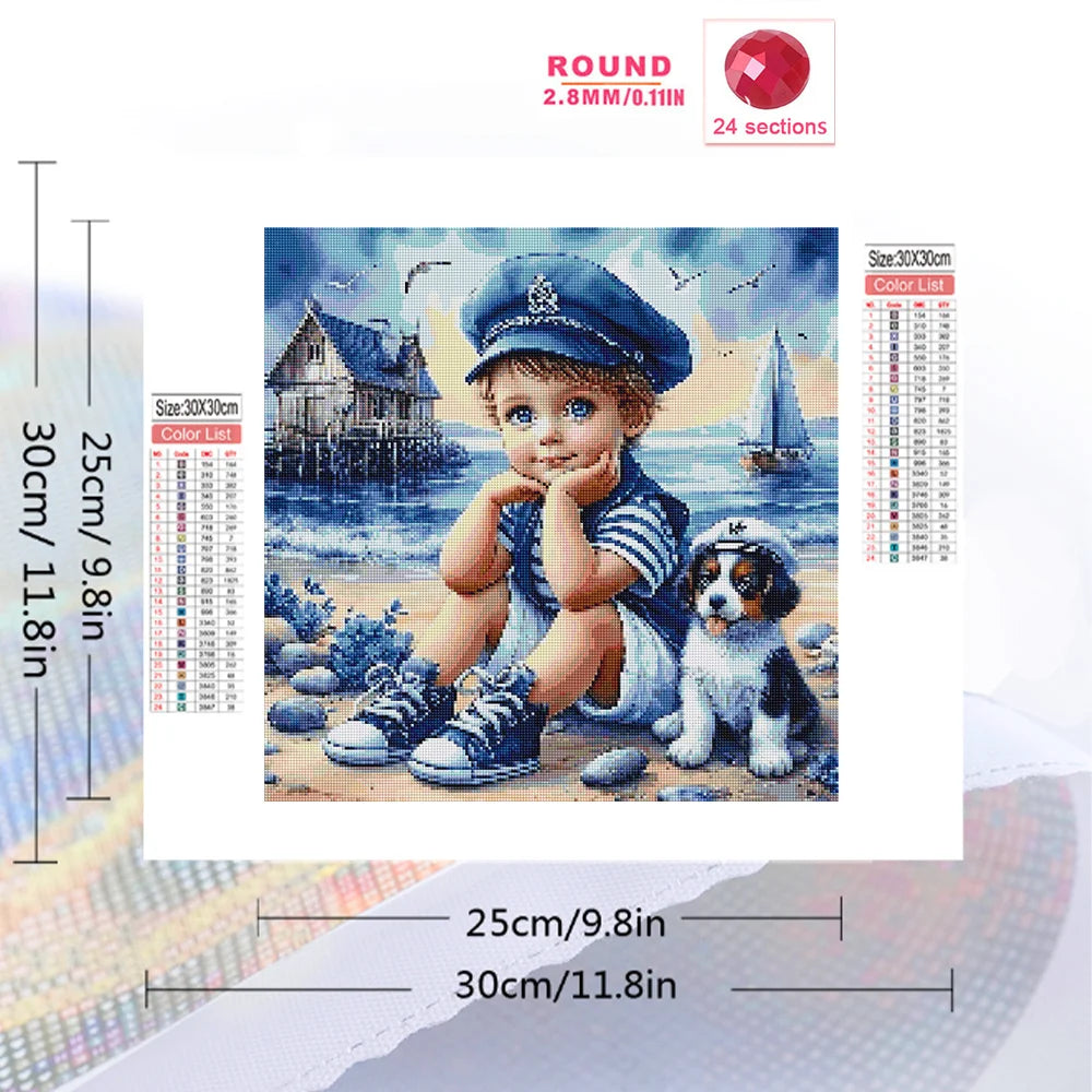 Momoart Full Diamond Painting Kid Boy Portrait Picture Of Rhinestones Mosaic Dog DIY Embroidery Seasdie Home Decor