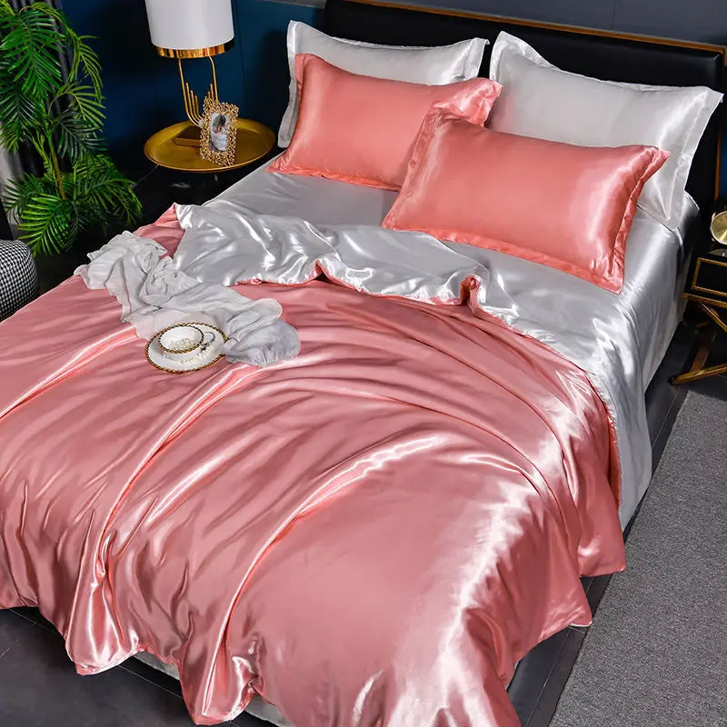Luxury Mulberry Silky Blending Bedding Set Queen High-end Satin Duvet Cover Set with Sheet Soft Skin Friendly Silky Bedding Sets