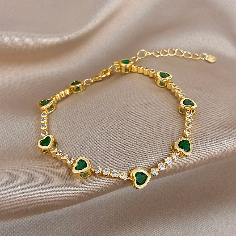 New Style Copper Bracelet Golden Exquisite Zircon heart-shaped Splicing Adjustable Stylish Versatile Perfect For Daily Wear Gift