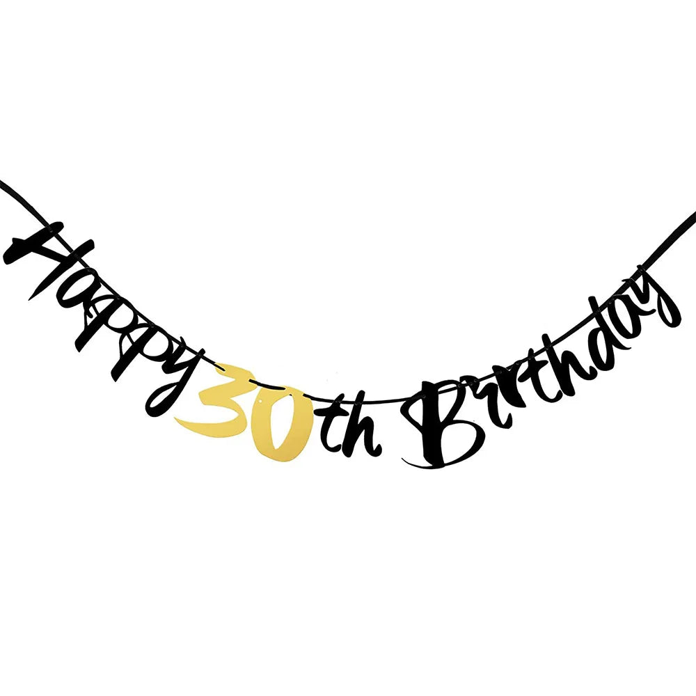 18 21 40 50 60th Happy Birthday Black Gold Banner Decoration 18-60Year Adult Birthday Party Backdrops Decoration Supplies