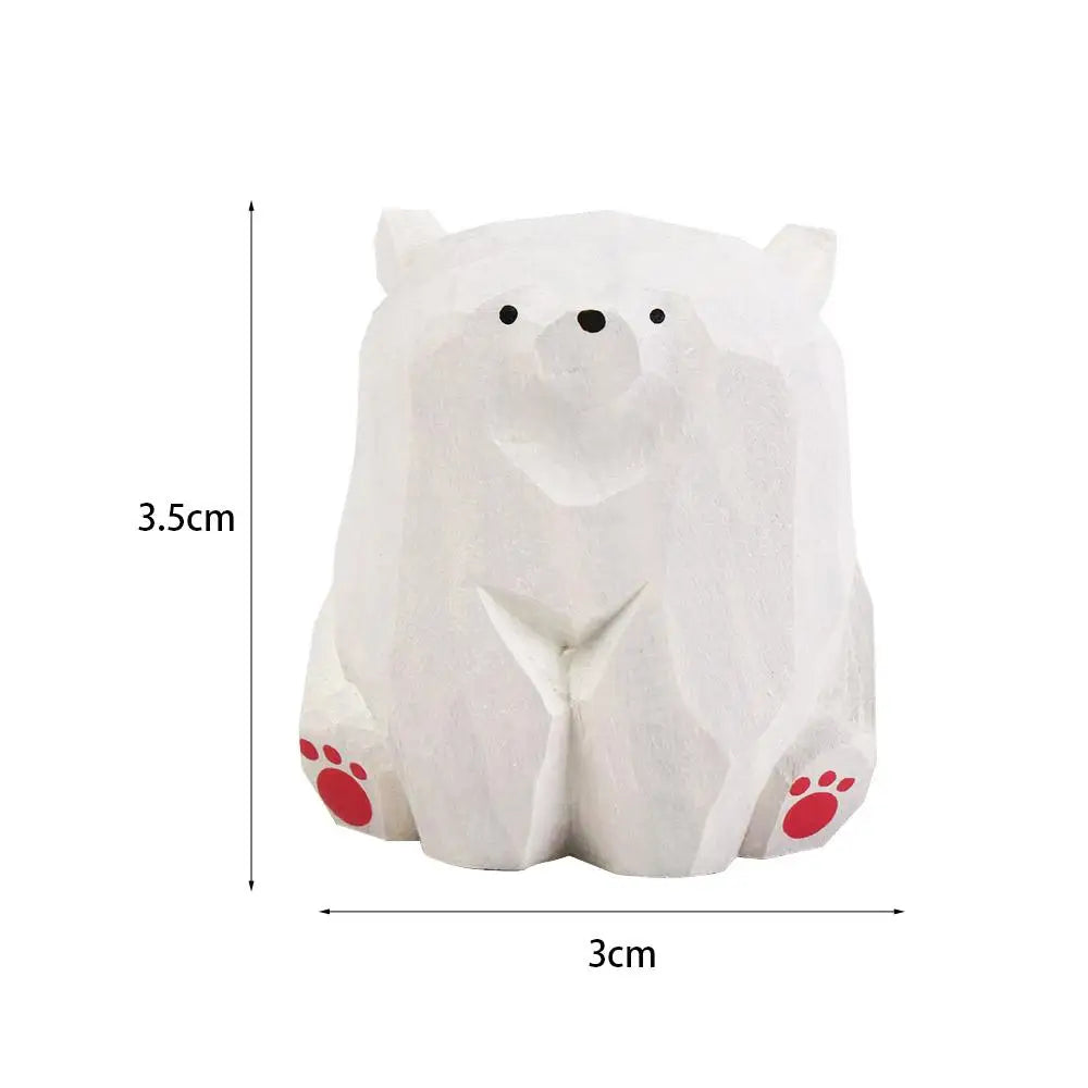 Animal Sculptures Solid Wood Wooden Bear Figurines Hand Carved Realistic Polar Bear Ornament Cute Funny Mini Bear Statue Car