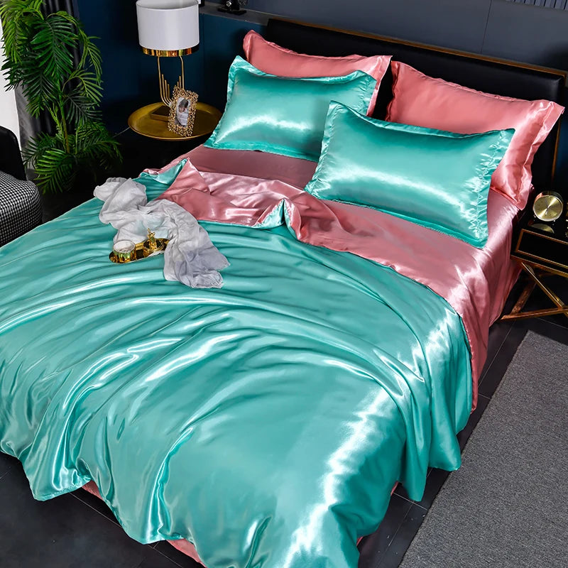 Luxury Mulberry Silky Blending Bedding Set Queen High-end Satin Duvet Cover Set with Sheet Soft Skin Friendly Silky Bedding Sets