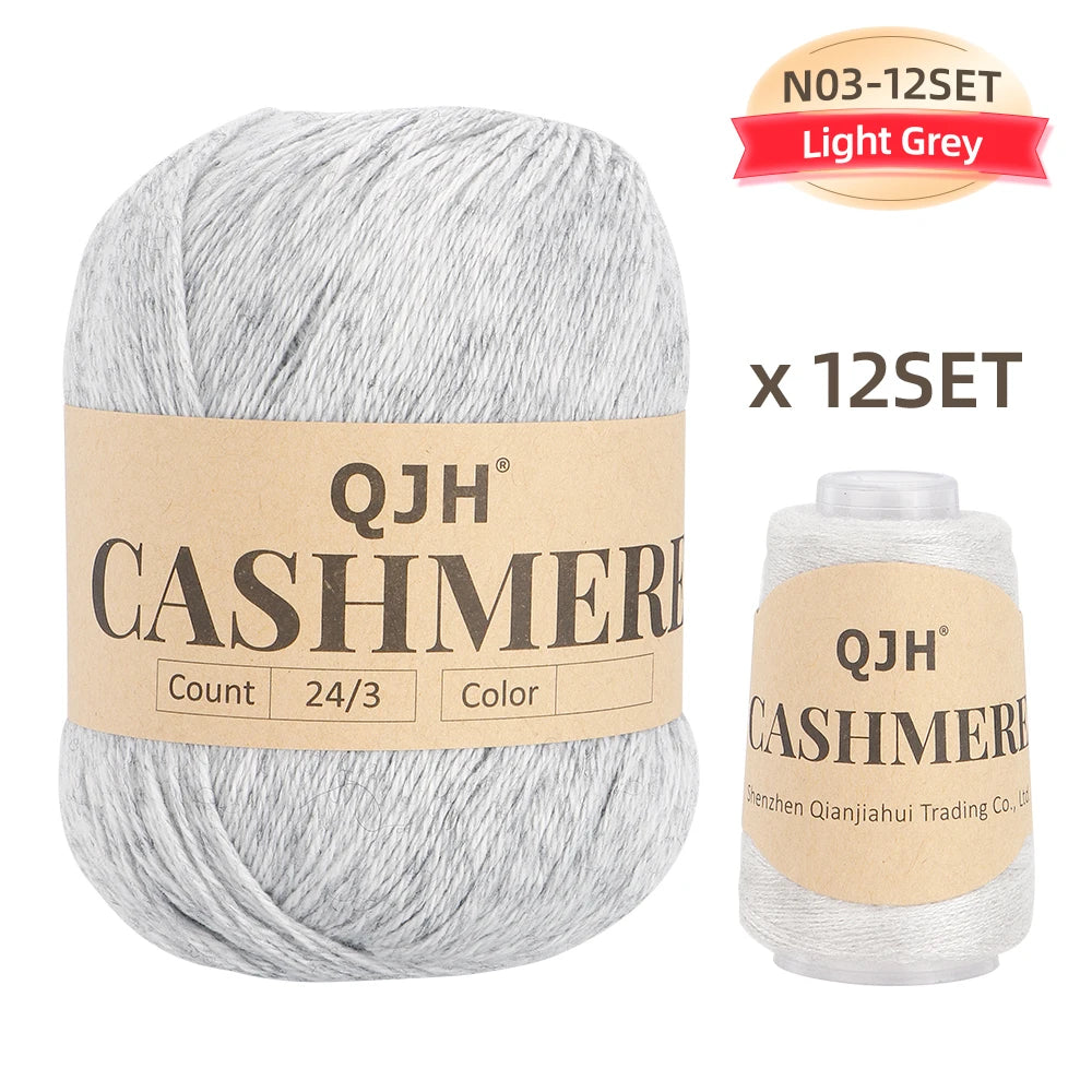 QJH 12 Set Luxurious Cashmere Yarn - Ultra-Soft & Premium Quality for Knitting Luxe Sweaters & Scarves, Hats - Yarn Enthusiasts