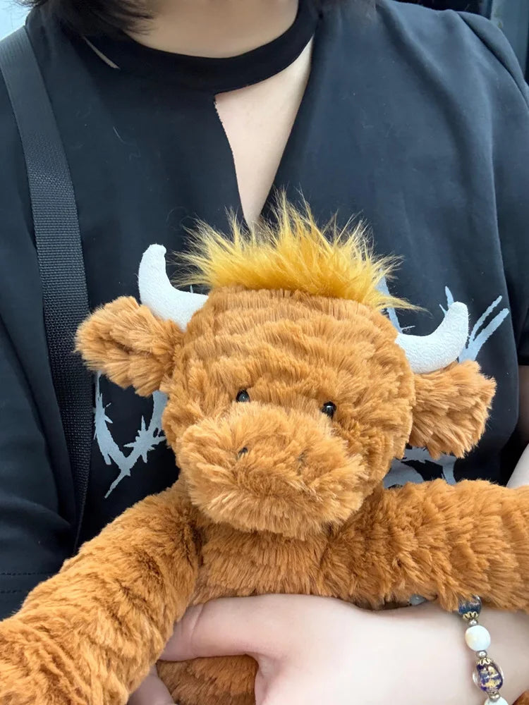 Cute Scottish Highland Cow Plush Toy Haired Cow Stuffed Animal Cartoon Cattle Super Soft Huggable Farm Animal Toy Gift for Kids