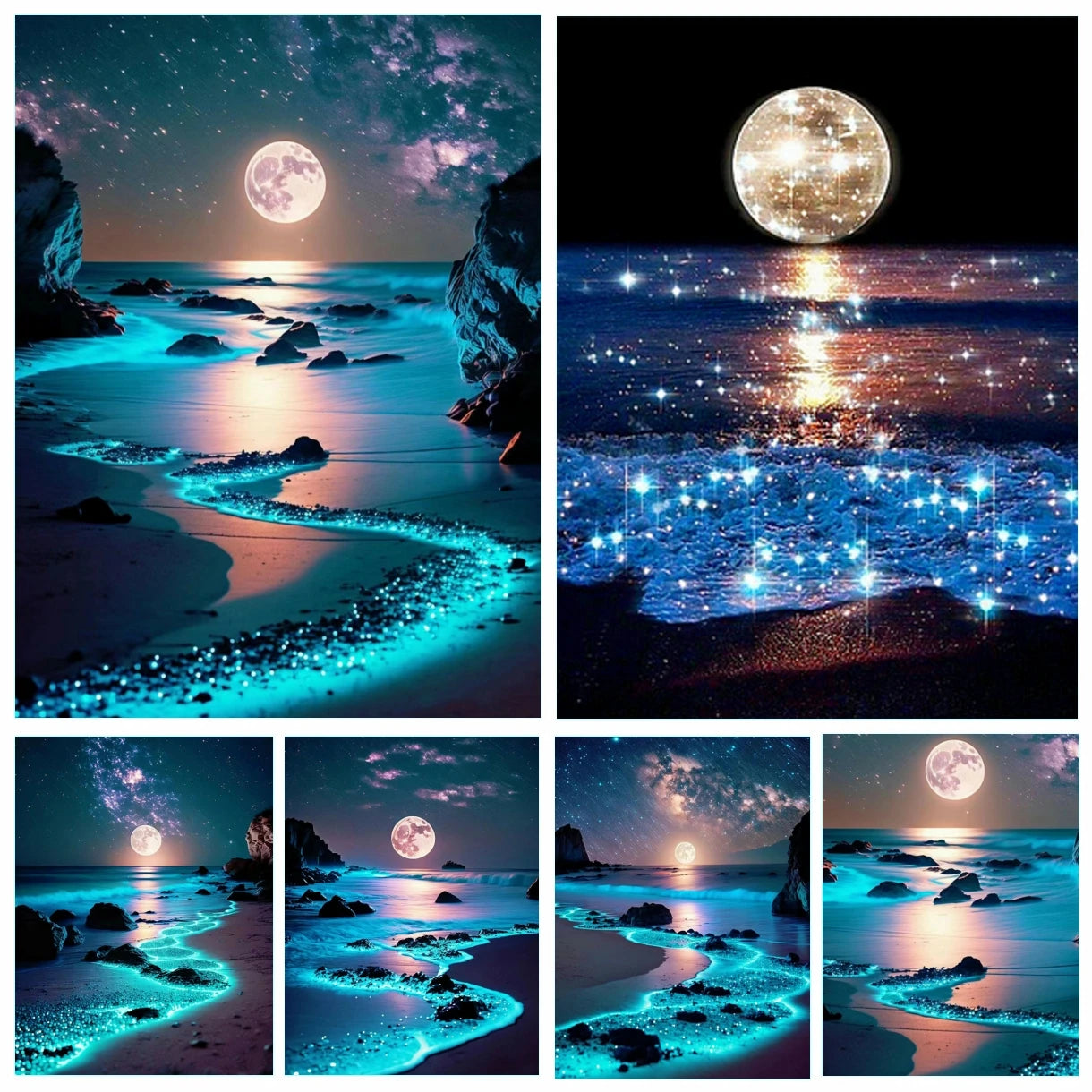 5D Diamond Painting DIY Likes Novelty Gifts Moon Seaside Landscape Embroidery Night Scenery Mosaic Home Decor Full Round Drills