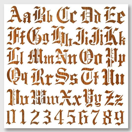 Gothic A to Z Alphabet Numbers Stencil, 11.81x11.81" Hollow Out Drawing Painting Template Reusable DIY Art and Craft Stencils