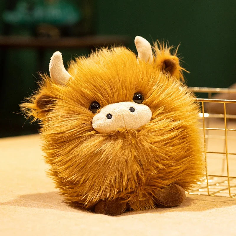 20CM Simulation Kyloe Round Highland Cow Animal Plush Doll Soft Stuffed Highland Cow Cattlle Plushie Gift