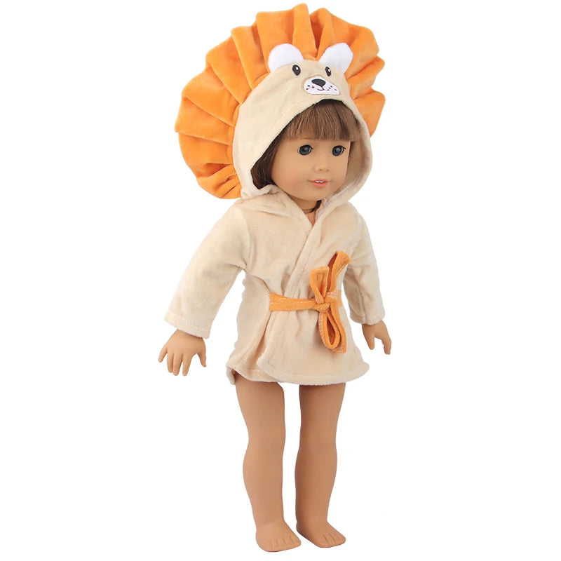 Doll Clothes Night-robe For 18 Inch American Doll Cartoon Animal Pajamas For 43cm Baby Girl Doll,OG,Russia,DIY Doll Girl's Gift