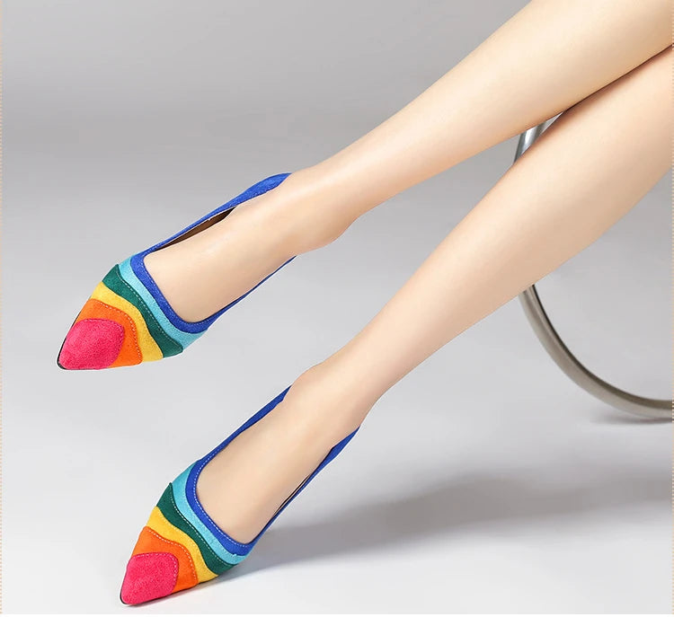 Summer New Rainbow Mixed Color 8cm High Heel Sandals  Women's French Pointed Shallow Mouth Runway Banquet Wedding Shoes size 43