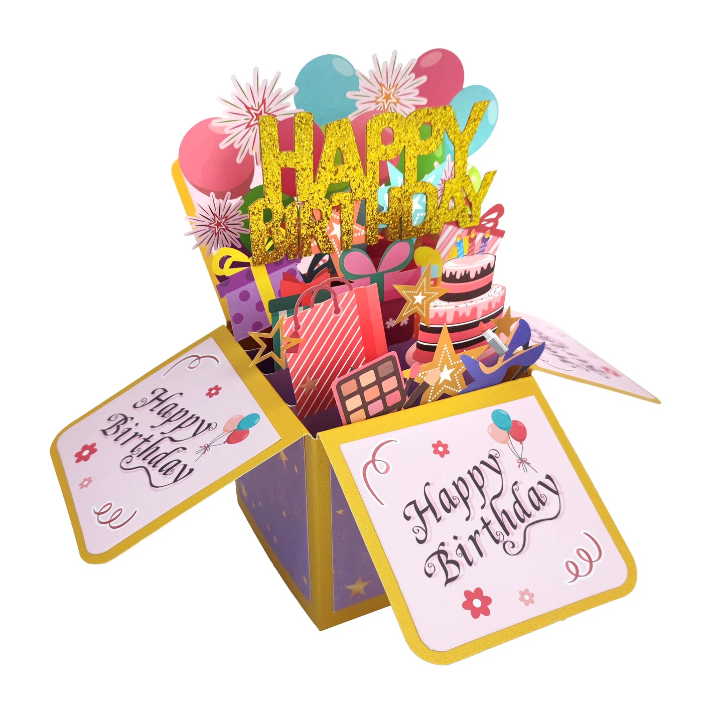 Black Golden Happy Birthday Pop Up Card 18th/30th/40th/50th/60th Birthday Card With Note Envelope Adult Birthday Gifts Greeting