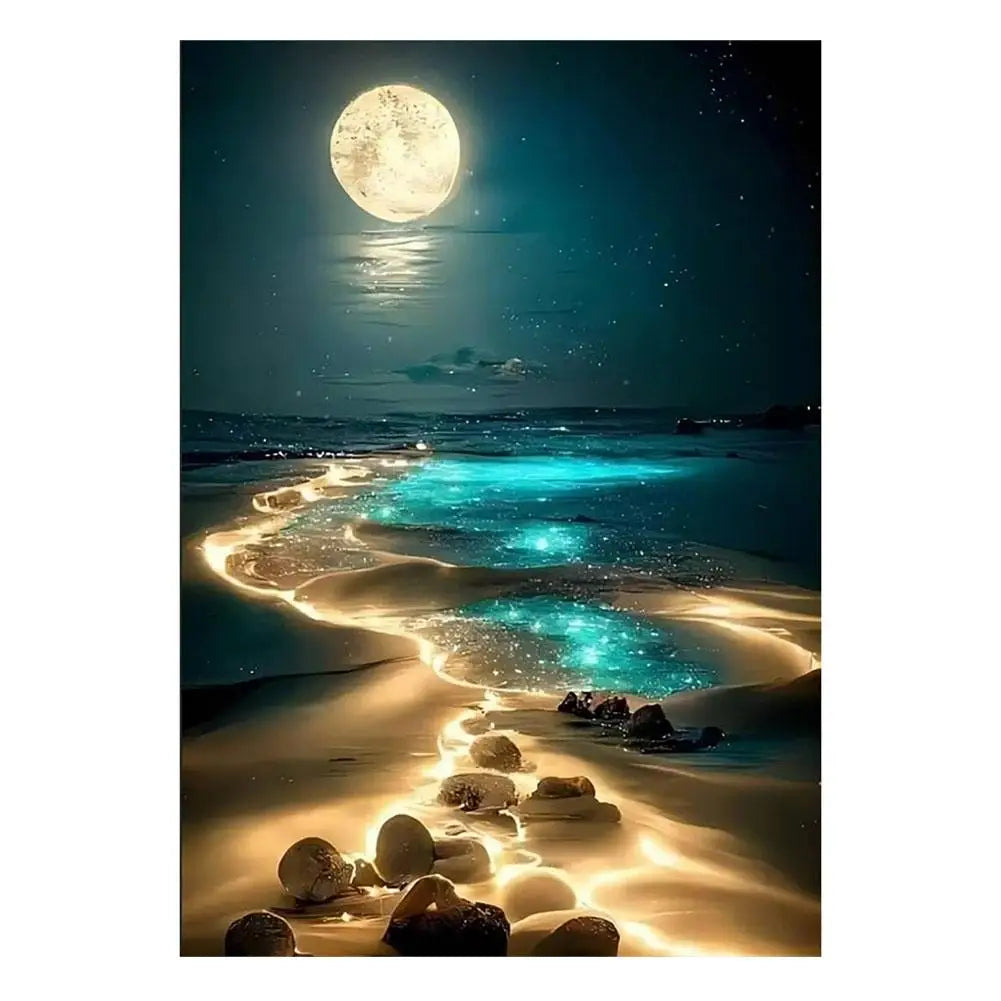 5D Diy Diamond Painting Moonlight Beach Diamond Art Kits Full Square Round Embroidery Mosaic Fantasy Landscape Wall Decor