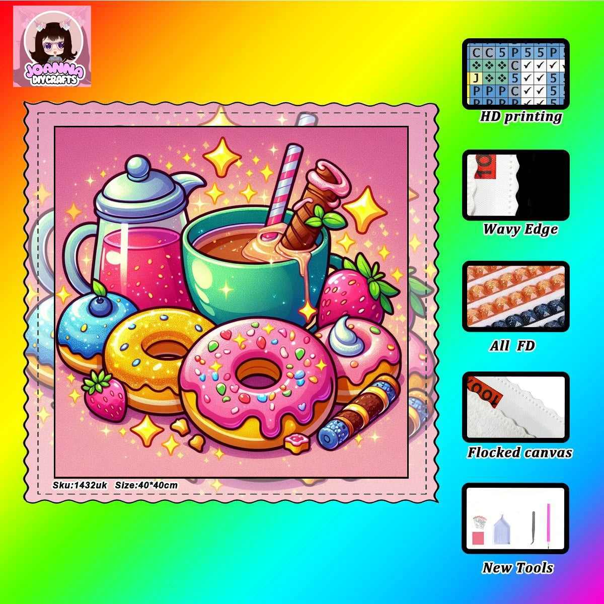 【Joanna.d Diamond Art】Delicious doughn - 5d diamond painting, full fairy dust diamond, perfect design, including flocking fabric