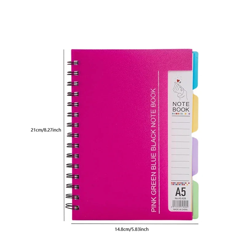 96-Sheet Spiral Notebook with 4 Divider Pages A4/A5 Sizes Lined Pages