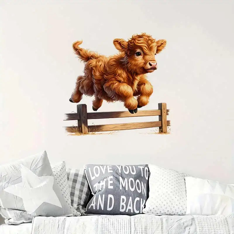 Cute Highland Cow Wall Sticker Bathroom Toilet Decor Living Room Cabinet Refrigerator Home Decoration Decals Stickers M1481