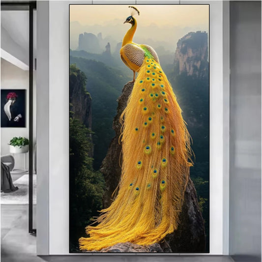 New 5D Diamond Painting Art DIY Golden Peacock Landscape Painting Full Diamond Mosaic Embroidery Diamond Home Decoration