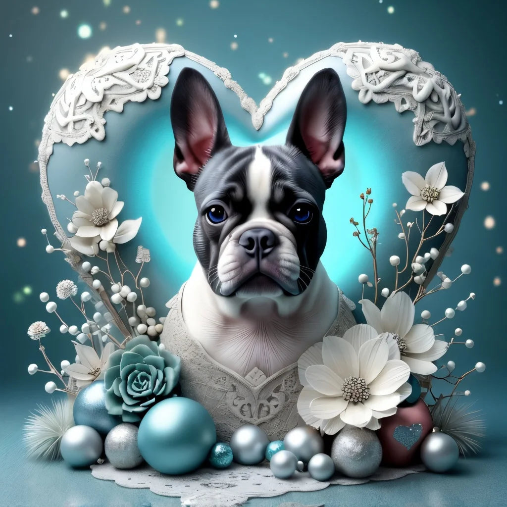 5D DIY Diamond Painting Cute French Bulldog Rose Hand Tattoo Art Crystal Round Diamond Painting Kit Home Decor