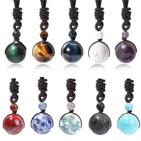 Healing Crystals Necklace Natural Tiger Eye Amethyst Lucky Blessing Protection Chakra Beads Stone Pendant for Women Men