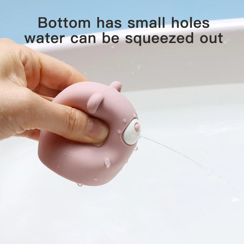 Cute Silicone Squeaky Bear Bath Toy - Safe Floating Water Toy for Baby Toddler Bath Time Fun, BPA Free