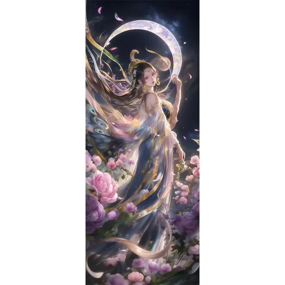 5D Diamond art Anime Character Embroidery Mosaic DIY Full Square Round Drill Fairy Moon Flower Imitation Diamond Cross-Stitch