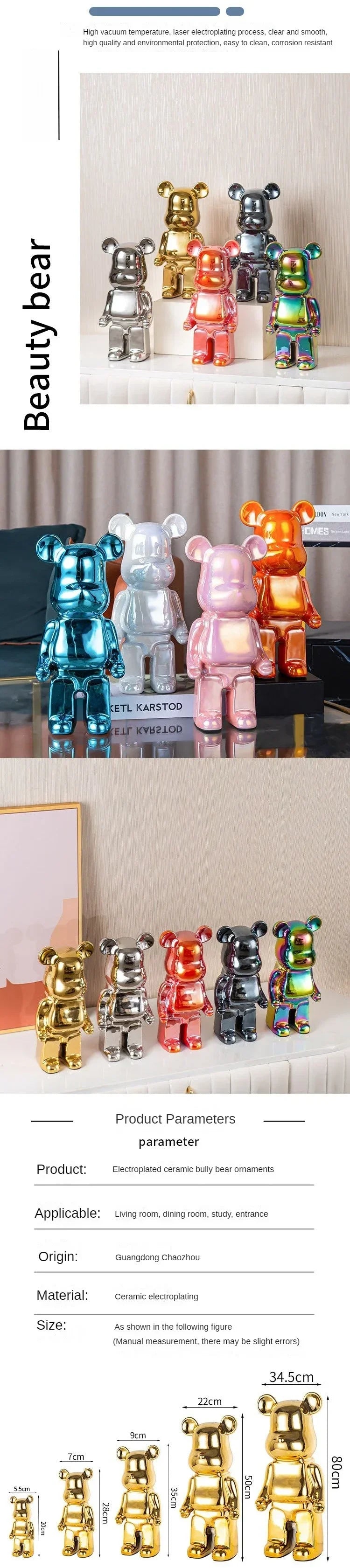 Delicate Bears Figurines Luxury Ceramics Violent Bear Statue Kawaii Cartoon Bear Sculptures Desk Decoration Home Accessories