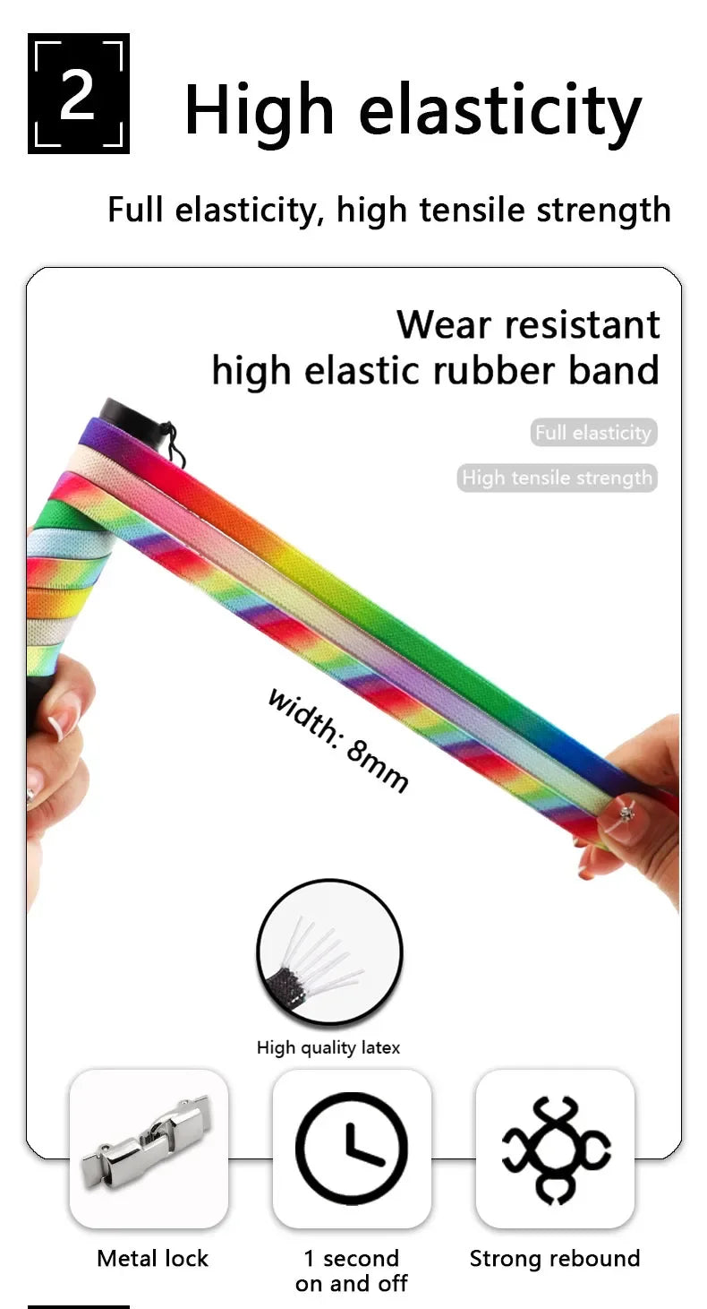 1Pair Rainbow Shoe Laces Without Ties Elastic Shoelaces Metal Buckle Lock Convenient Lazy Shoes Lace For Sneakers Accessories