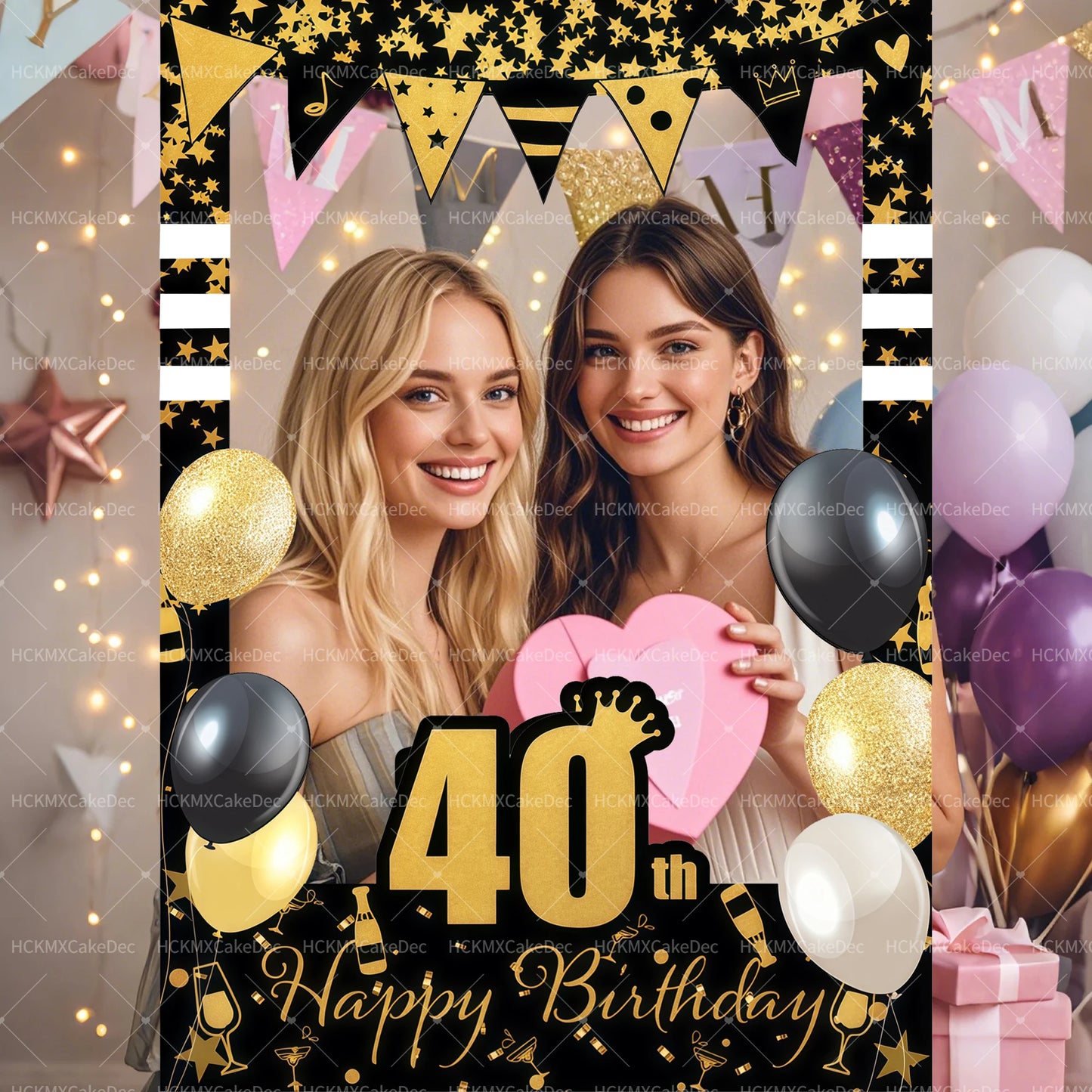 18th 21th 30th 40th 50th 60th Birthday Party Photo Booth Frame Props Black Gold Birthday Party Decor