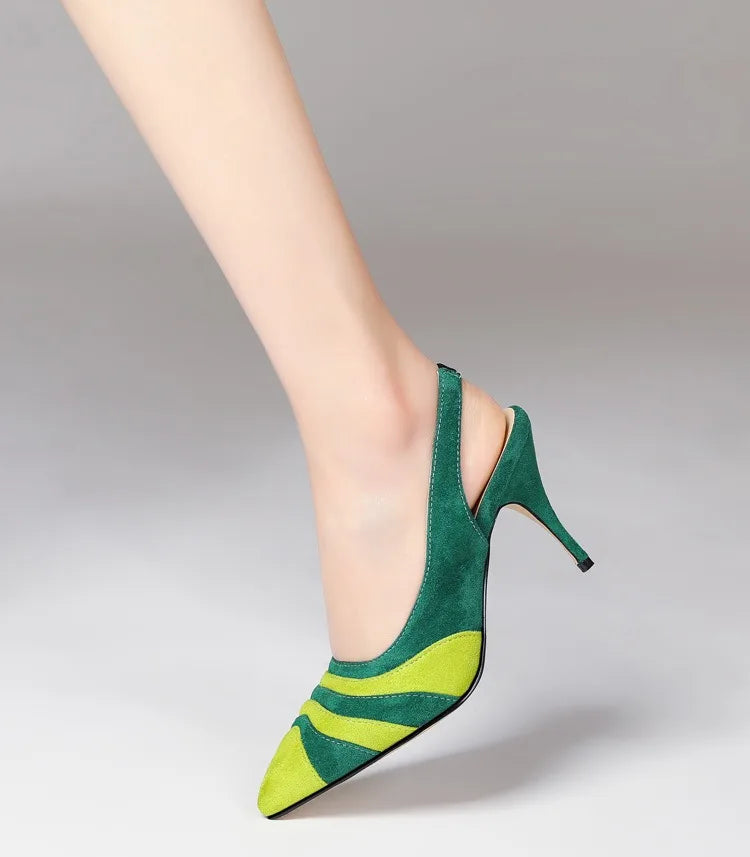 Summer New Rainbow Mixed Color 8cm High Heel Sandals  Women's French Pointed Shallow Mouth Runway Banquet Wedding Shoes size 43