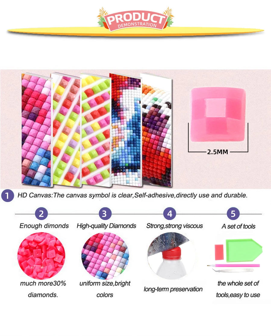 5D DIY Diamond Art Kit Full square Round Drill Mosaic Embroidery Beauty Women,Flowers,Sunglasses Imitation Diamonds Wall Decor