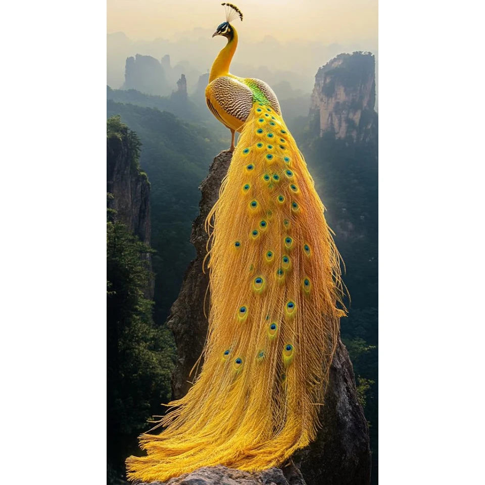 New 5D Diamond Painting Art DIY Golden Peacock Landscape Painting Full Diamond Mosaic Embroidery Diamond Home Decoration