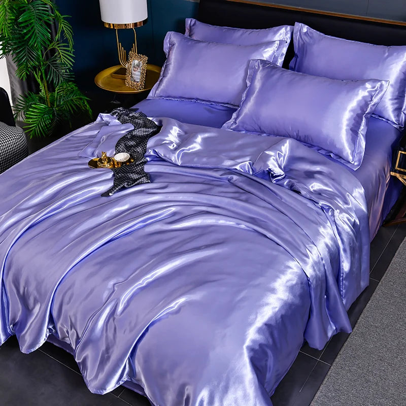 Luxury Mulberry Silky Blending Bedding Set Queen High-end Satin Duvet Cover Set with Sheet Soft Skin Friendly Silky Bedding Sets