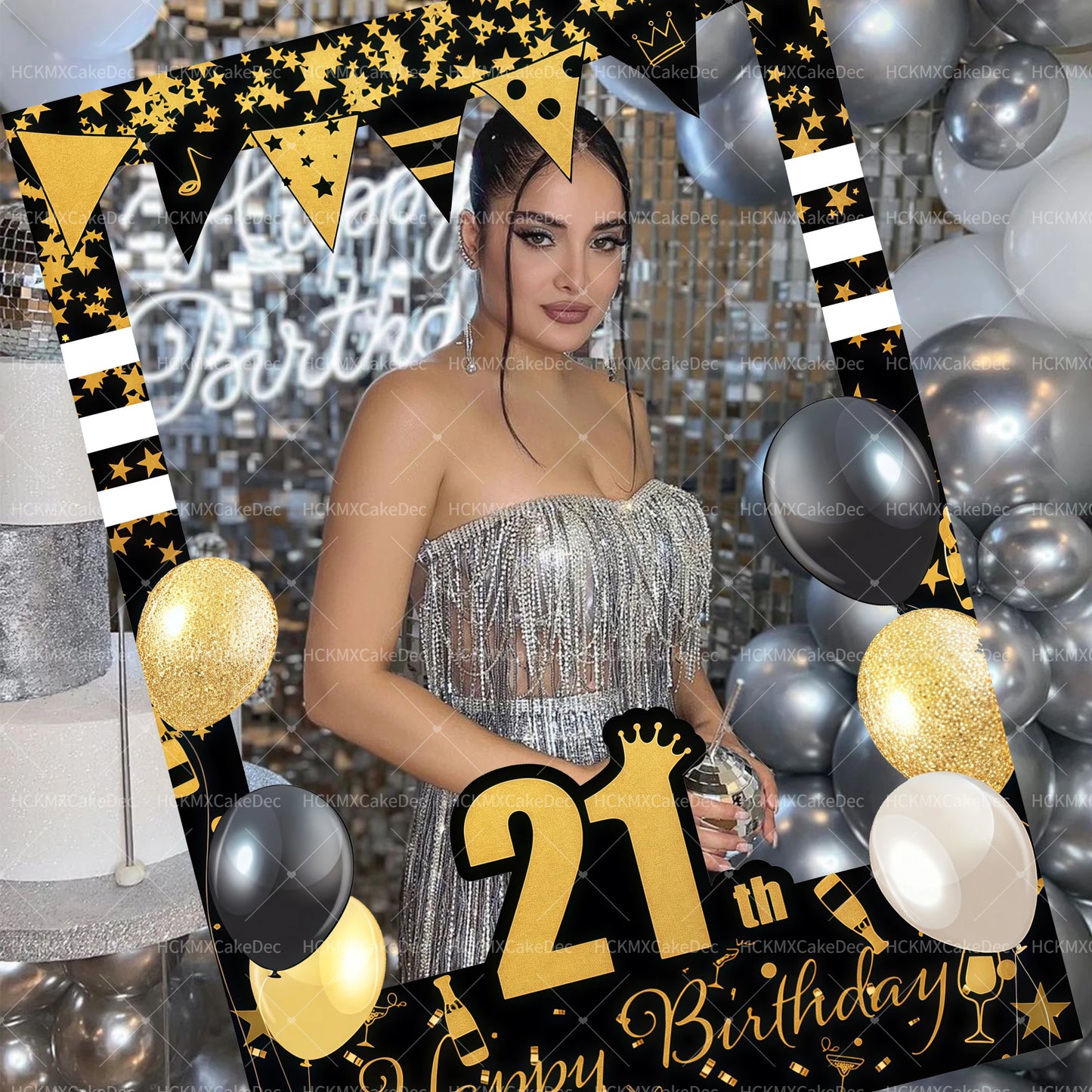 18th 21th 30th 40th 50th 60th Birthday Party Photo Booth Frame Props Black Gold Birthday Party Decor