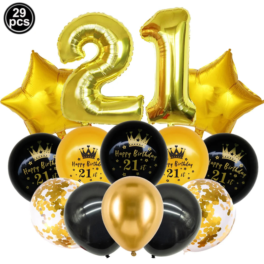 18 21 40 50 60th Happy Birthday Black Gold Banner Decoration 18-60Year Adult Birthday Party Backdrops Decoration Supplies