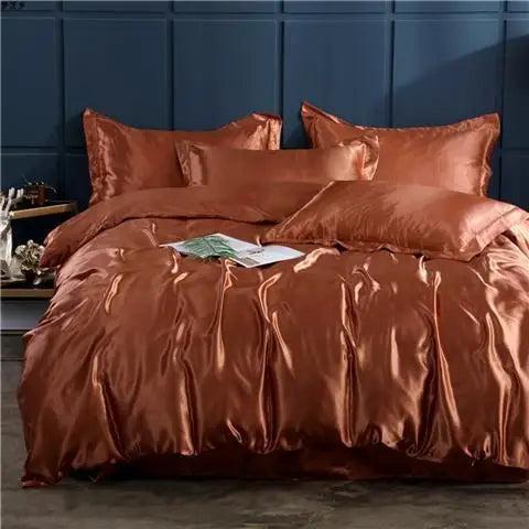 Luxury Mulberry Silky Blending Bedding Set Queen High-end Satin Duvet Cover Set with Sheet Soft Skin Friendly Silky Bedding Sets