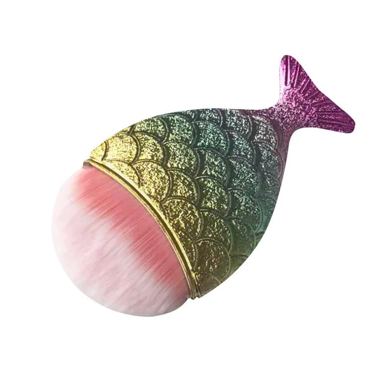 Mermaid Makeup Brush Professional Face Blush Brush Foundation Cosmetic Brush Fish Makeup Tools Kit Powder Nail Art Cleaning Tool