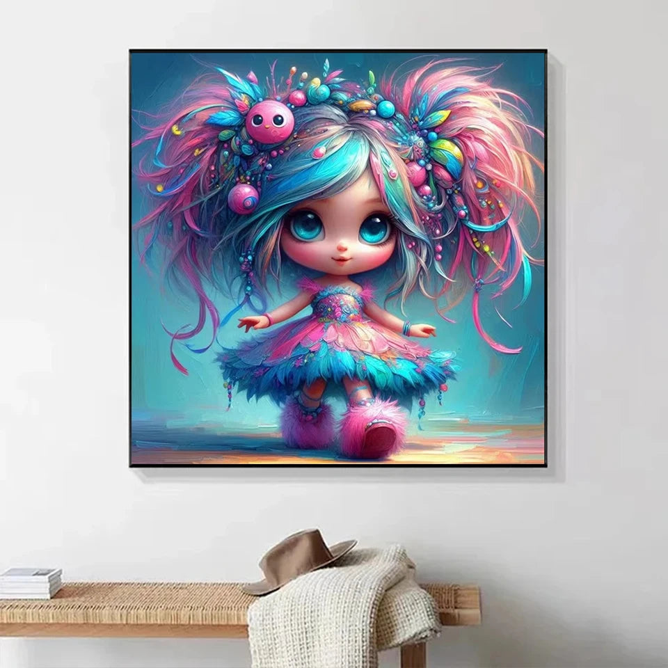 5D Diamond Painting New Colorful Hair Cartoon Girl Diamond Mosaic Cute Portrait Full Square Round Arts And Crafts Handmade Gift