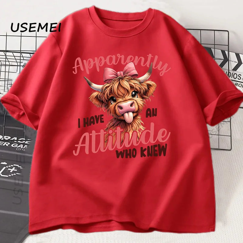 Highland Cow Funny Cows Printed Tshirt Retro Trendy Design T Shirt Cotton Short Sleeve T-shirt Men Women Casual Oversized Tops