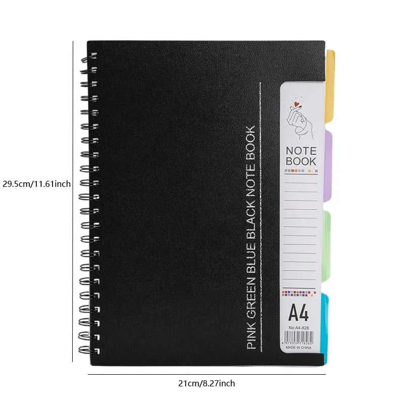 96-Sheet Spiral Notebook with 4 Divider Pages A4/A5 Sizes Lined Pages