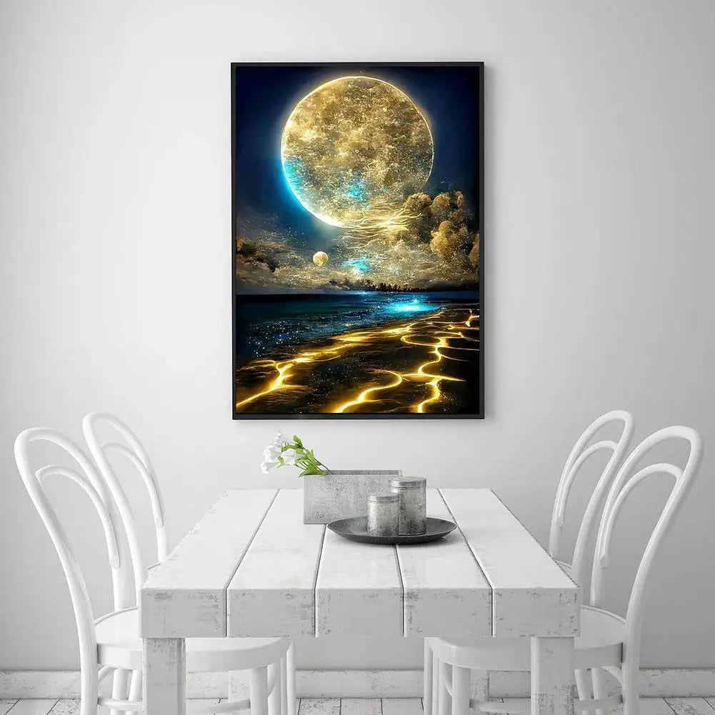 5D Diy Diamond Painting Moonlight Beach Diamond Art Kits Full Square Round Embroidery Mosaic Fantasy Landscape Wall Decor