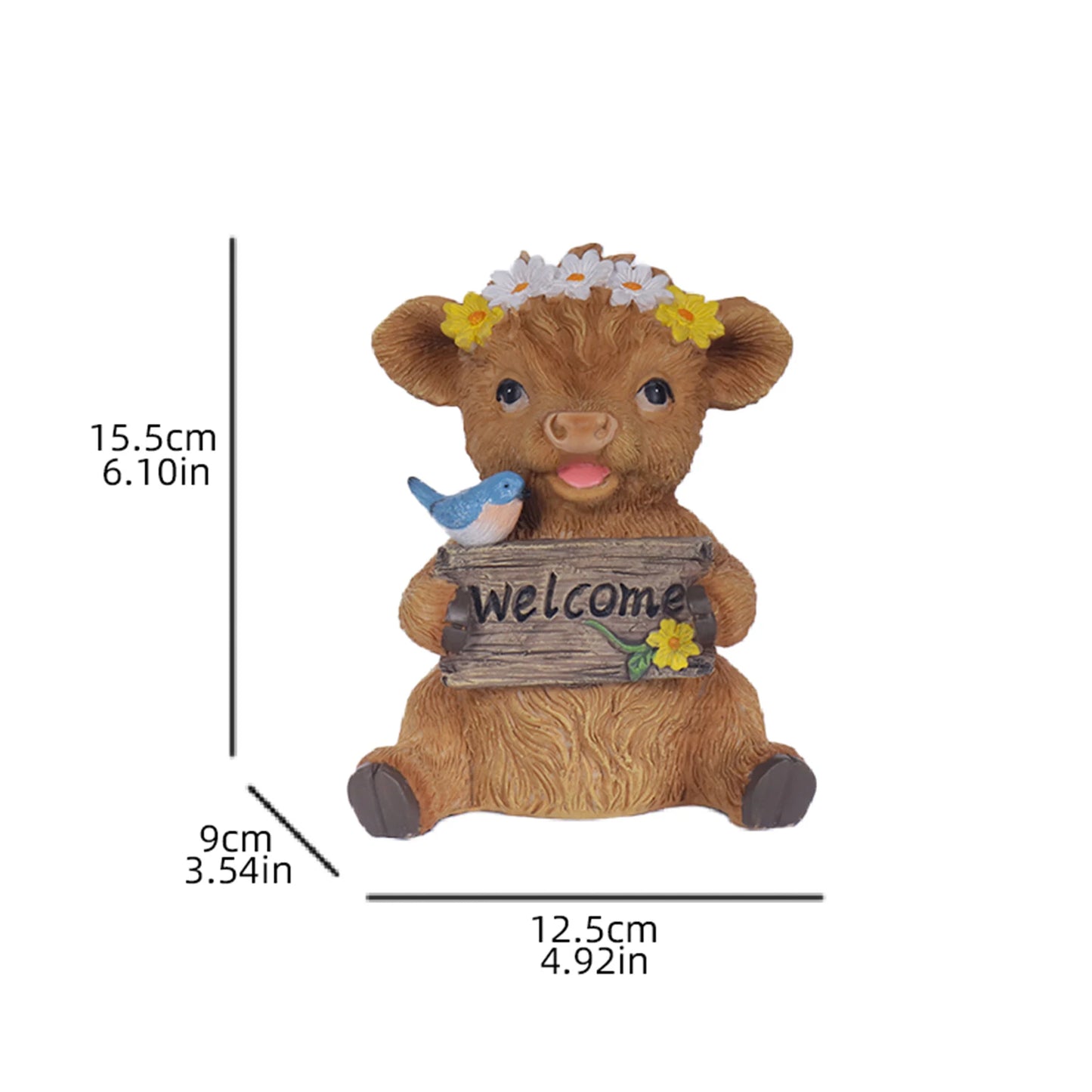 Resin Highland Cow Sculpture Outdoor Decorative Statue Garden Courtyard Terrace Crafts Decorative Ornament