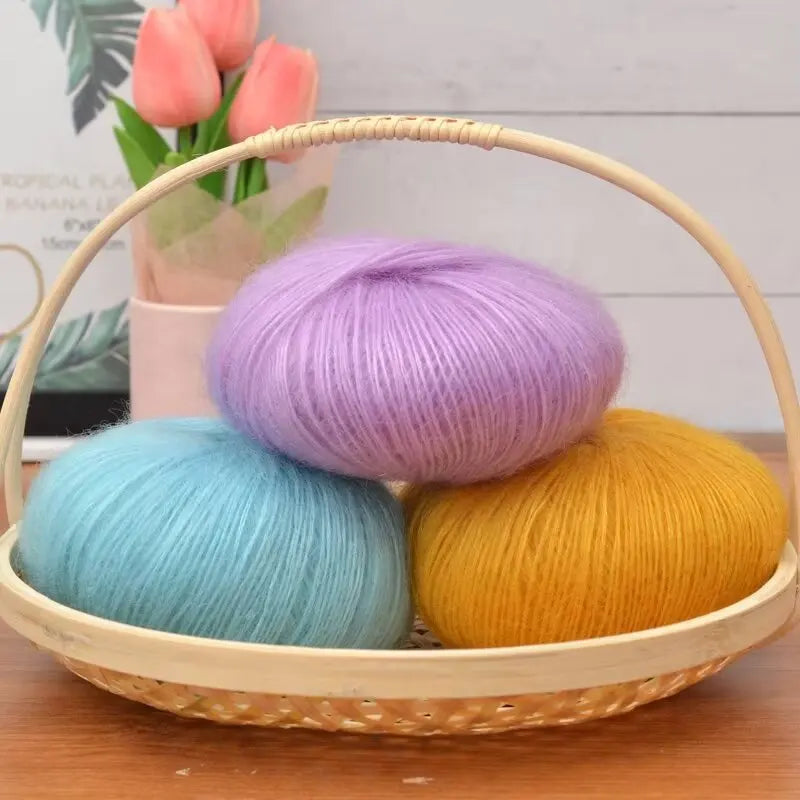 Luxury mohair blend yarn, soft merino wool blend, DIY knitting and crochet projects, containing 45% mohair, 40% merino wool, 15%