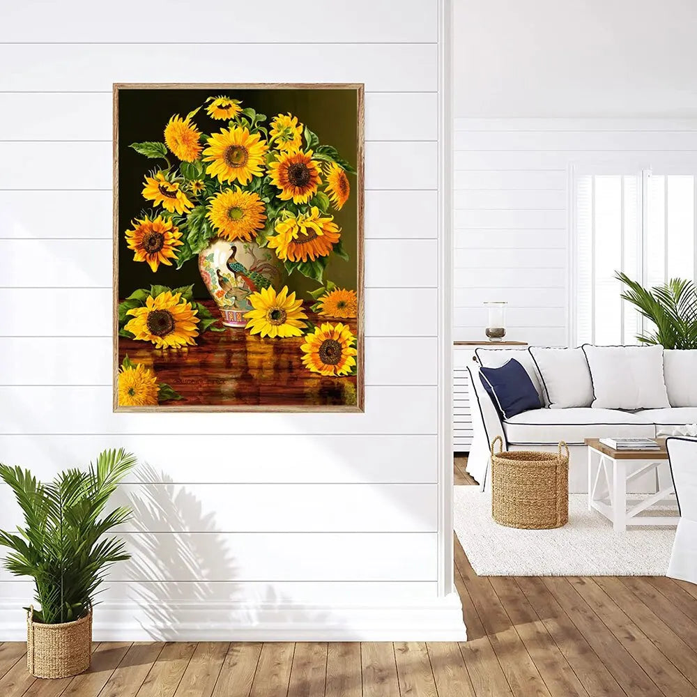 5D Diy Diamond Painting Flower Cross Stitch Kit AB Diamond Round Diamond Rose Sunflower Diamond Embroidery Mosaic Art Home Decor