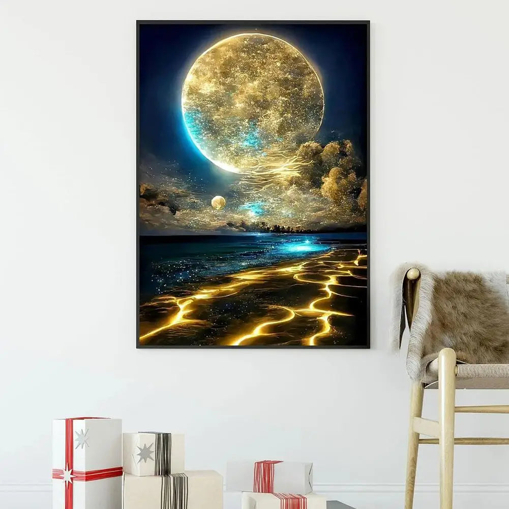 5D Diy Diamond Painting Moonlight Beach Diamond Art Kits Full Square Round Embroidery Mosaic Fantasy Landscape Wall Decor