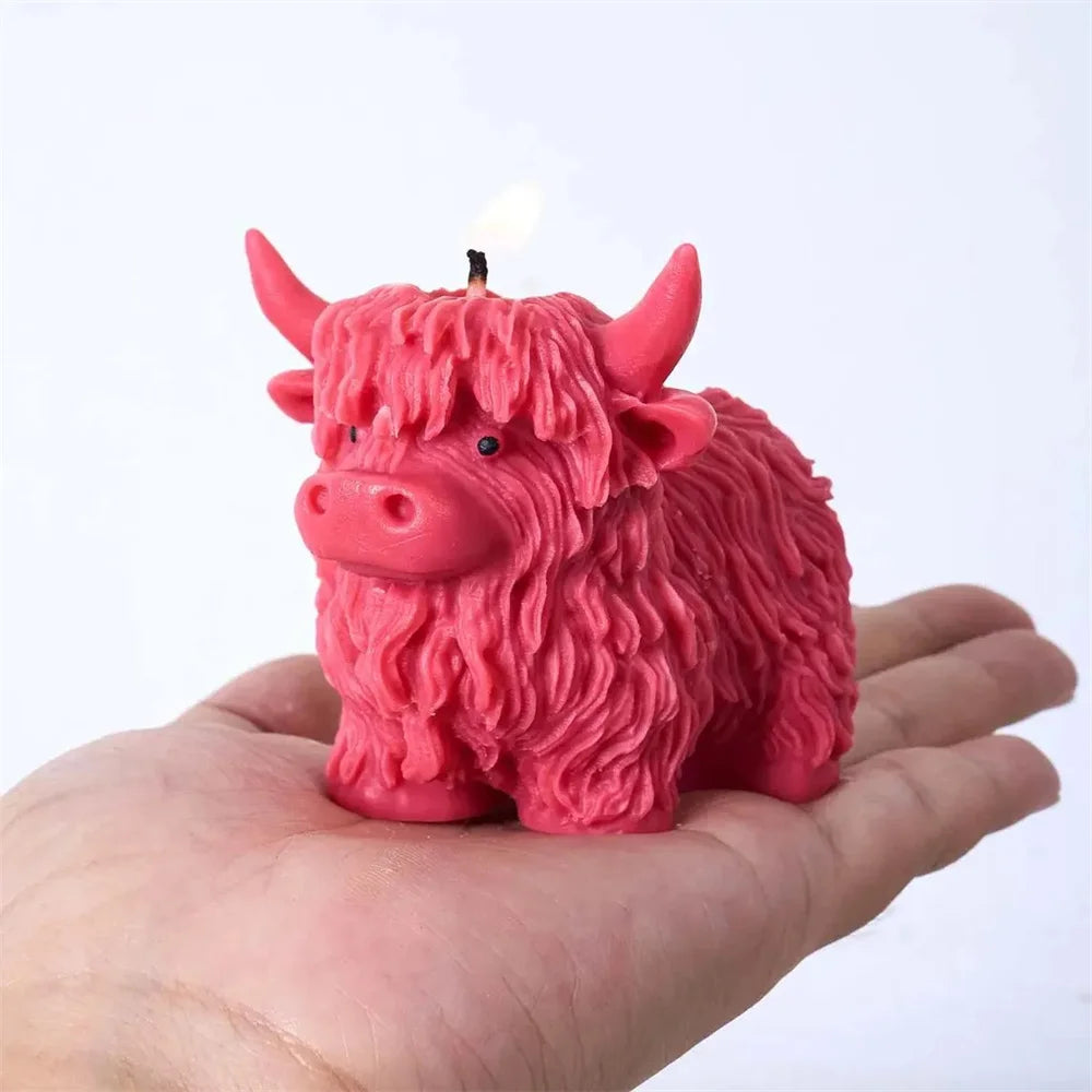 3D Highland Cow Silicone Mold Highland Yak Candle Mold Cute Animal Cattle Resin Concrete Cement Statue Art Mold Home Decor Tool