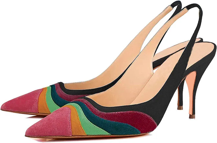 Summer New Rainbow Mixed Color 8cm High Heel Sandals  Women's French Pointed Shallow Mouth Runway Banquet Wedding Shoes size 43