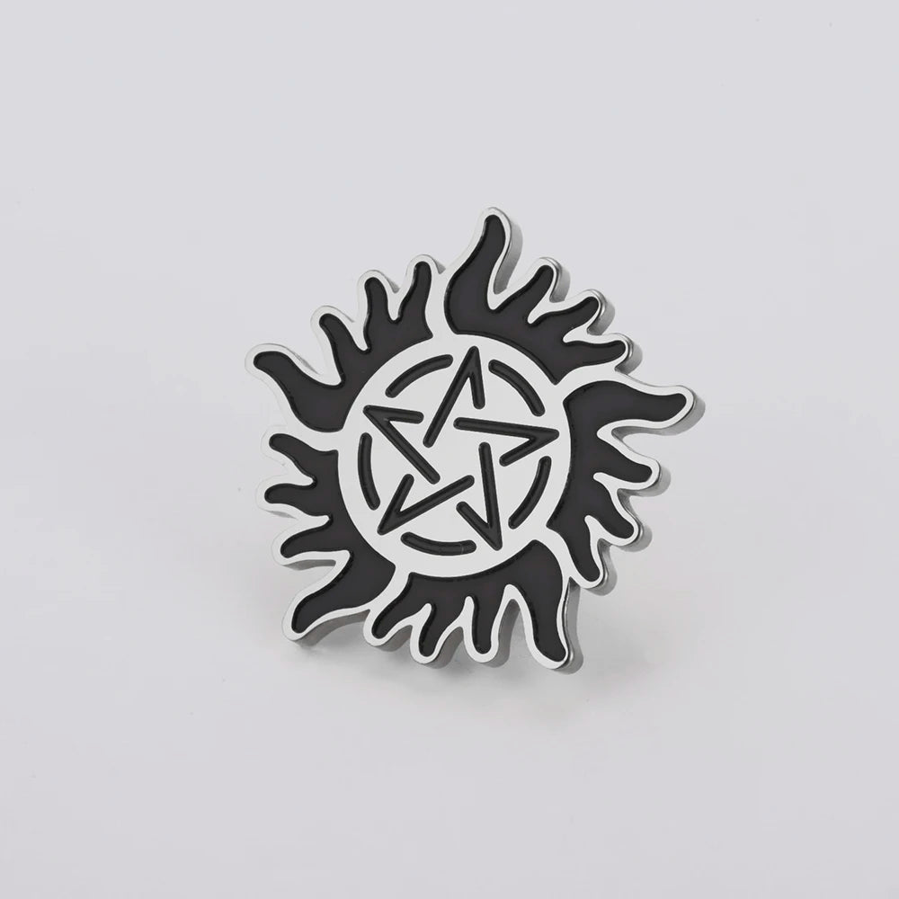 Dawapara Supernatural Anti Possession Symbol Brooch Pins Sunshine Pentagram Protection Amulet Stainless Steel Jewelry